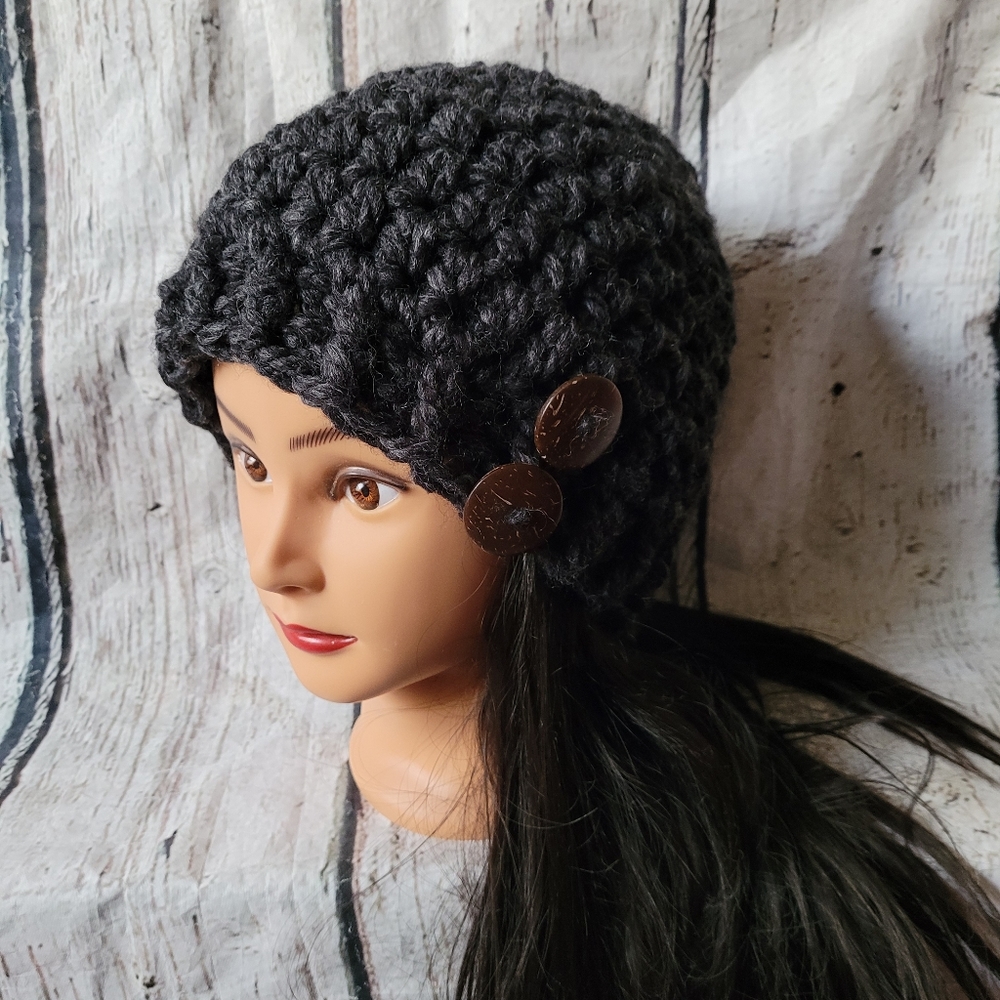 Women's Crochet Gray Wool winter hat - Picture 13 of 14
